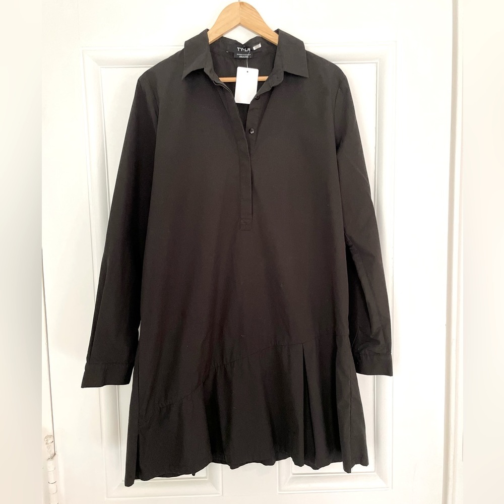 TY-LR size L Black Poplin mini shirtdress